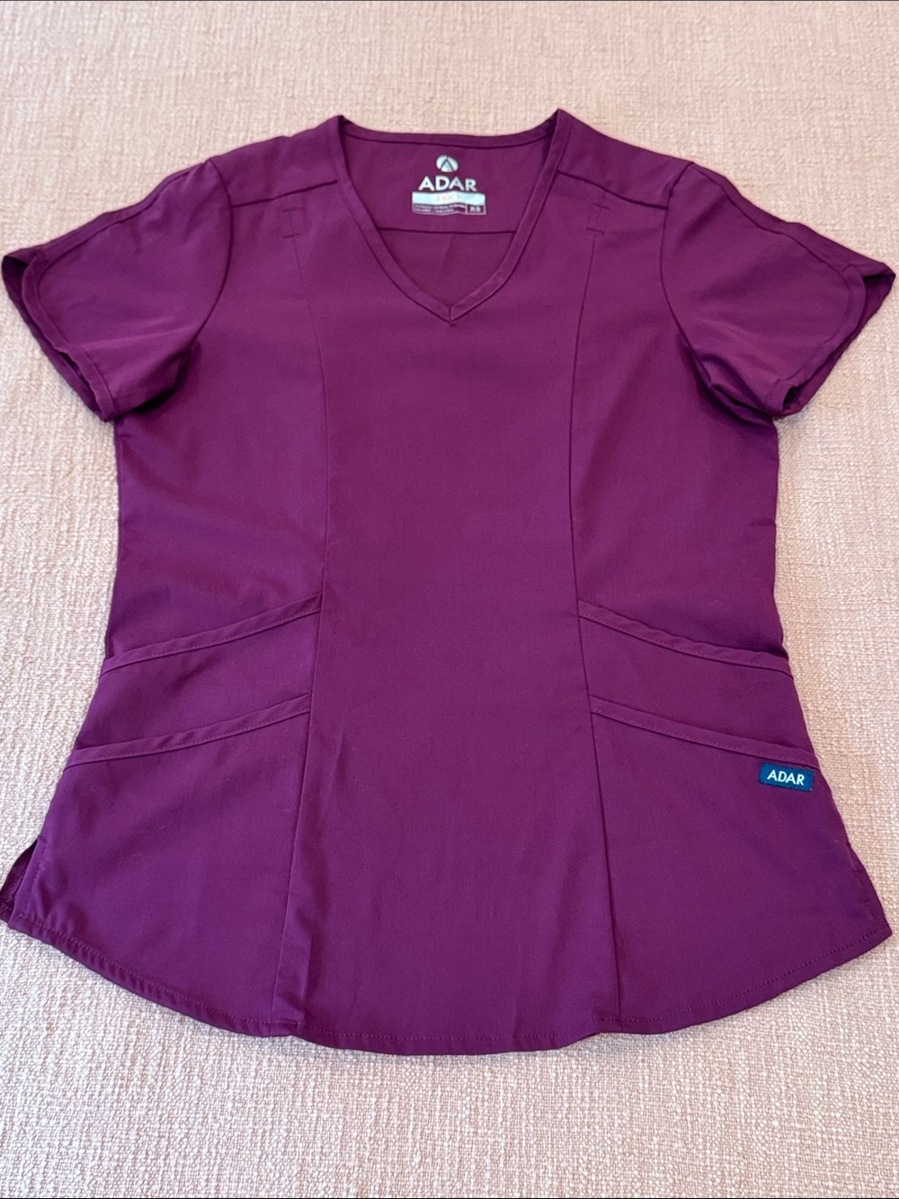 ADAR pro 4 pocket wm’s scrub V-Neck Top in Plum / aubergine